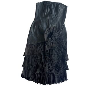 Vintage 1980s Leather Dress Samier for Ruspoli Size 8 Black Strapless NWT